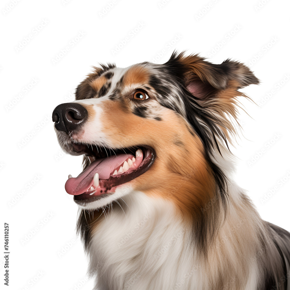 Happy and Cute: A Close-up Portrait of an Australian Shepherd Dog, Isolated on Transparent Background, PNG