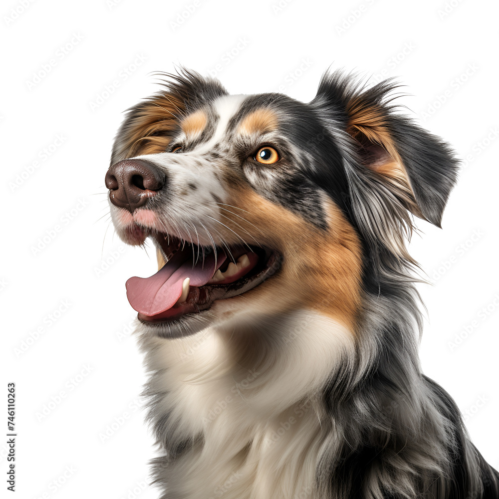 Close-up of a Happy Australian Shepherd Dog: A Cute Portrait, Isolated on Transparent Background, PNG