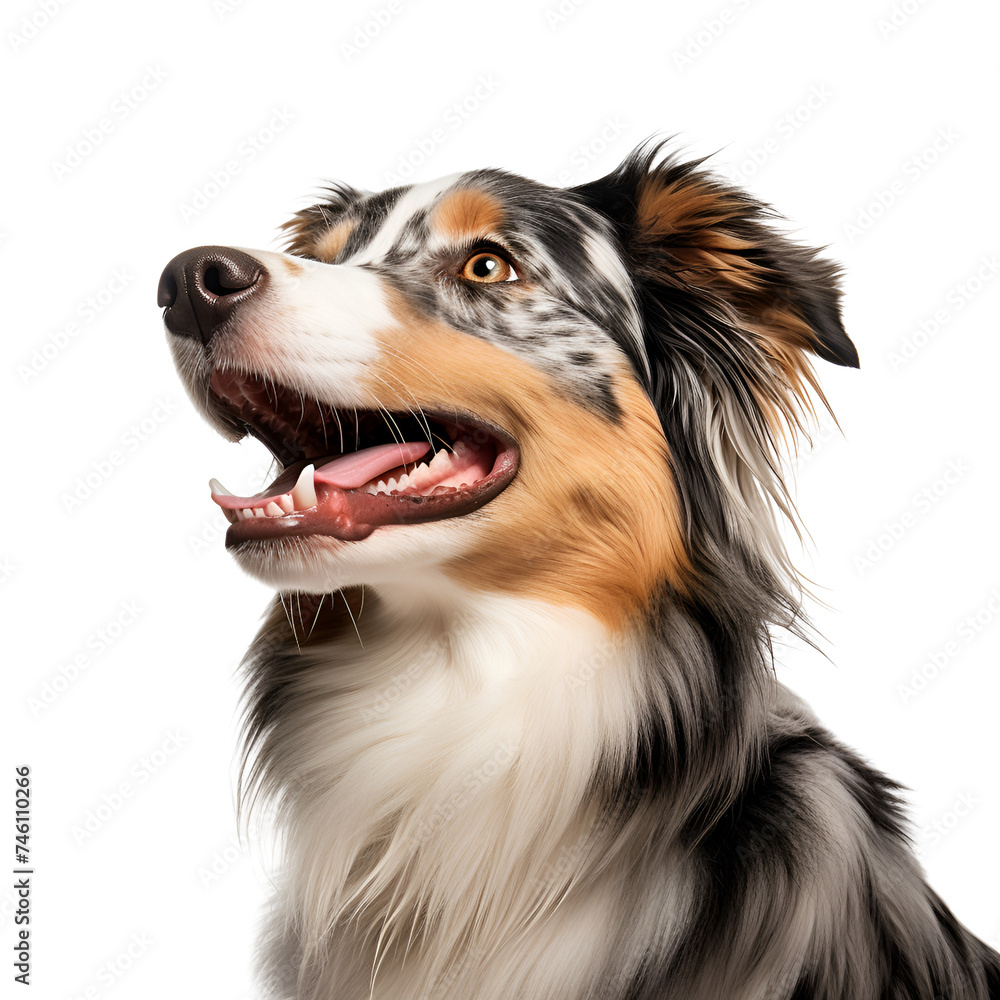 An Adorable Close-up Portrait of a Happy Australian Shepherd Dog, Isolated on Transparent Background, PNG