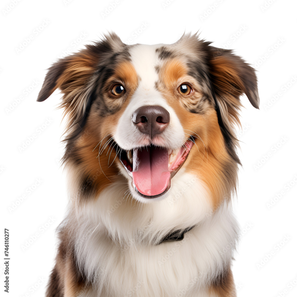 Cute Australian Shepherd Dog: A Happy Close-up Portrait, Isolated on Transparent Background, PNG