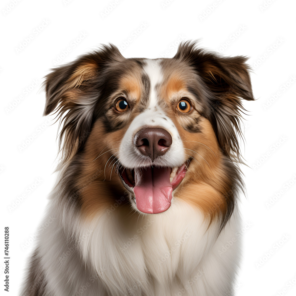 Portrait of a Happy and Cute Australian Shepherd Dog in Close-up, Isolated on Transparent Background, PNG Portrait of a Happy and Cute Australian Shepherd Dog in Close-up, Isolated on Transparent Background, PNG