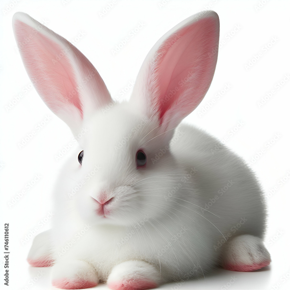 Close up Portrait of an Adorable Little Cute Timid Baby Fluffy White Dwarf Purebred Albino Spring Easter Bunny Rabbit Pet, Pink Ears Nose & Black Eyes Looking Directly at Camera on White Background Close up Portrait of an Adorable Little Cute Timid Baby Fluffy White Dwarf Purebred Albino Spring Easter Bunny Rabbit Pet, Pink Ears Nose & Black Eyes Looking Directly at Camera on White Background