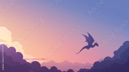 Cool Blue and Purple Gradient Anime Background with Majestic Dragon