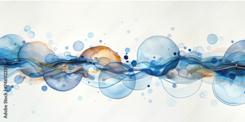 Abstract Watercolor Art with Ethereal Blue Bubbles and Waves Creating a Sense of Calm, Generative AI Abstract Watercolor Art with Ethereal Blue Bubbles and Waves Creating a Sense of Calm, Generative AI