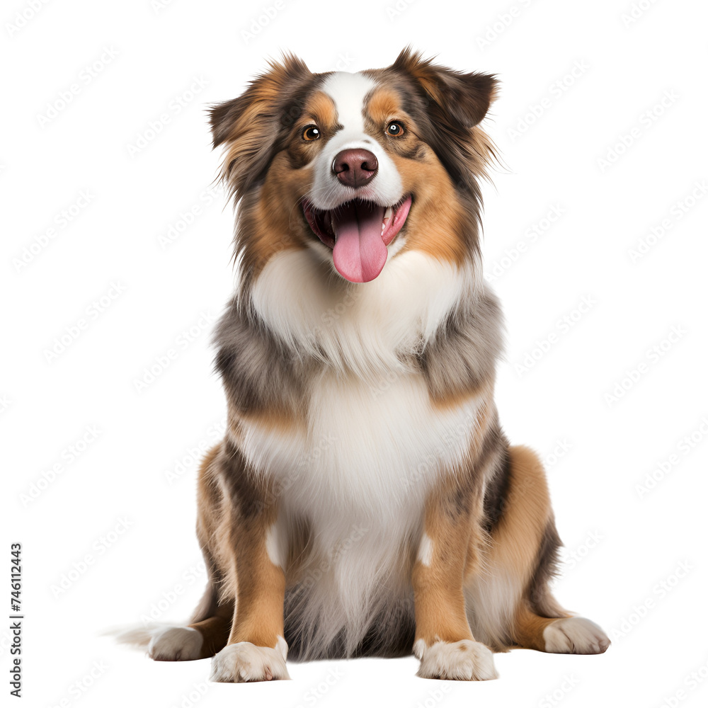 Portrait of a Sitting Dog: Happy and Cute Australian Shepherd, Isolated on Transparent Background, PNG