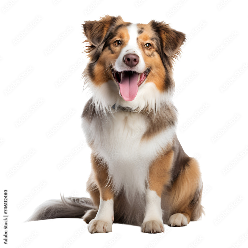 Cute Portrait of a Happy Australian Shepherd Dog Sitting, Isolated on Transparent Background, PNG