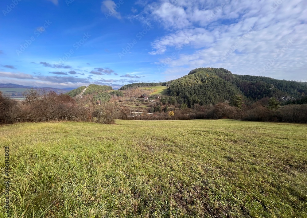 Fototapeta premium autumn landscape with field and mountain