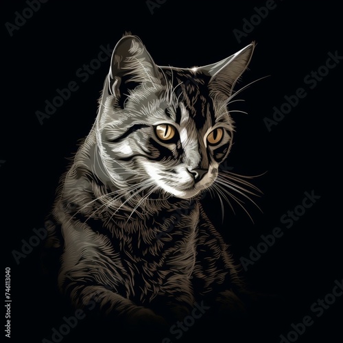 Drawing black and white angry cat picture Ai generated art