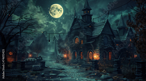  Halloween Horror House in a Dimly Lit Neighborhood