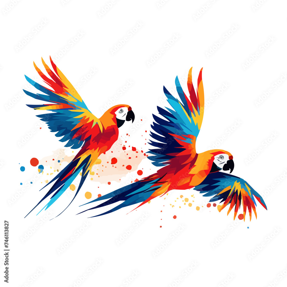 Obraz premium Macaw | Minimalist and Simple set of 3 Line White background - Vector illustration