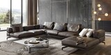 Industrial living room - contemporary interior design with couch, windows, and furniture in the den of a home