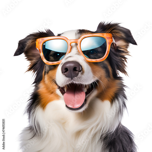 Happy Australian Shepherd: A Cute Dog Portrait with Sunglasses, Isolated on Transparent Background, PNG © Giu Studios