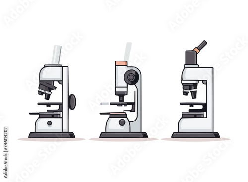 Microscope | Minimalist and Simple set of 3 Line White background - Vector illustration