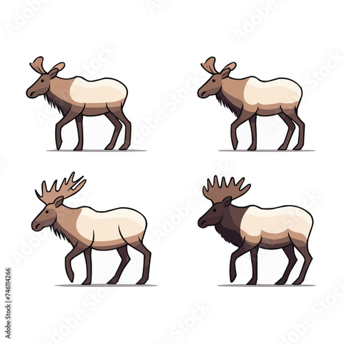 Moose   Minimalist and Simple set of 3 Line White background - Vector illustration