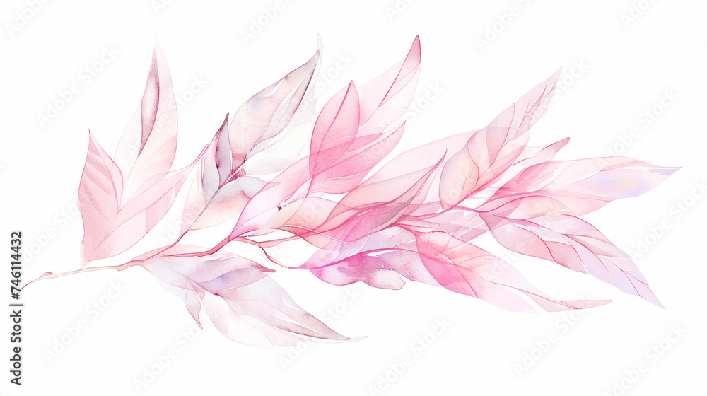 Magical Botanical in Soft Watercolor: Pink and Lilac Tones with Magic Elements, Modern Minimalist Illustration on White Background