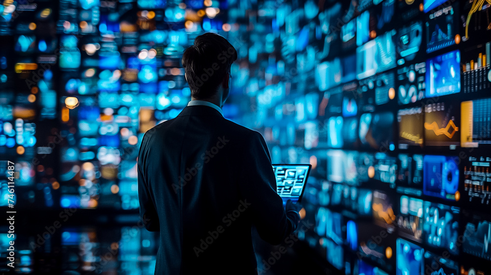 A focused woman interacts with a futuristic virtual reality interface, manipulating digital screens with hand gestures (4)