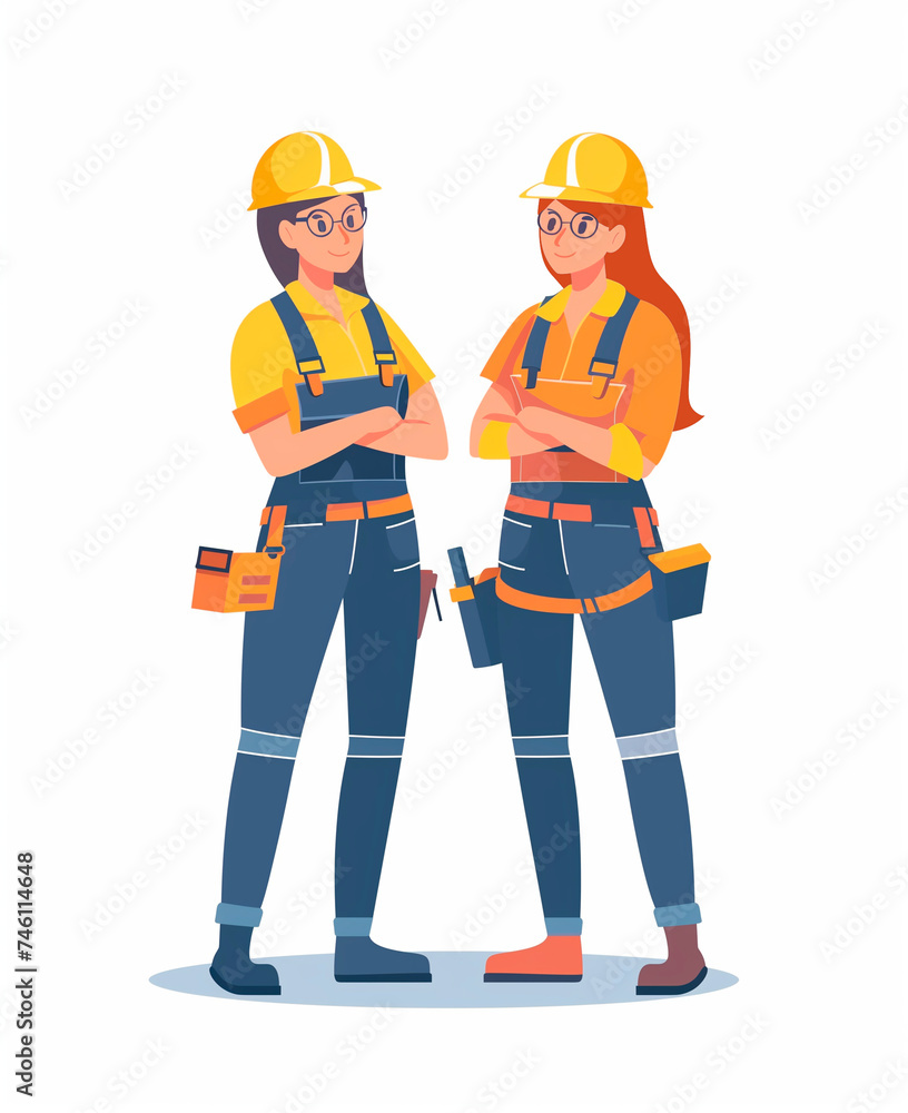 Illustration of female construction workers with protective equipment Illustration of female construction workers with protective equipment