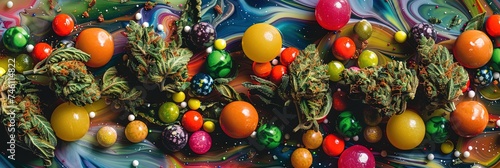 Cannabis edibles - colorful sweet candies dosed with THC, CBD, and other phytocannabinoids