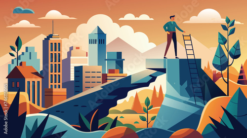 Vector illustration of the difficulties faced to achieve the goal that aims to combat difficulties