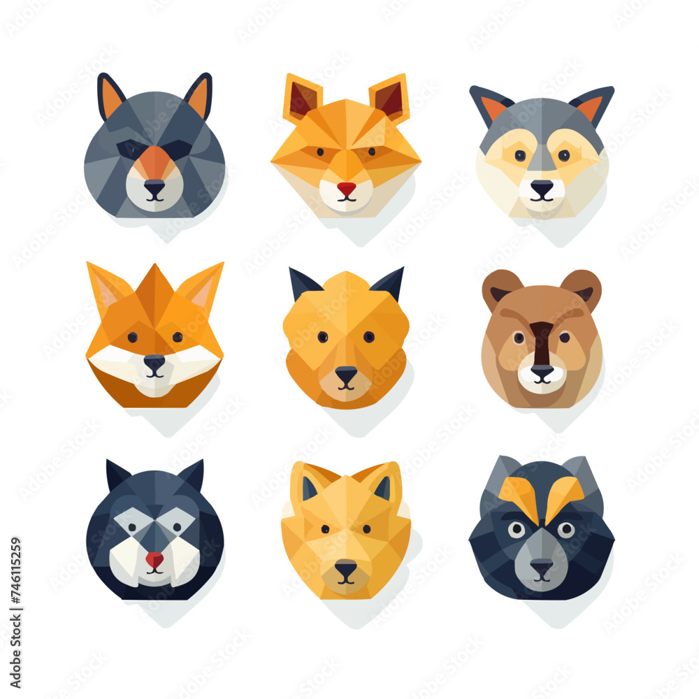 Fototapeta premium Set of animal icon for SNS profile. Vector illustration isolated on a white background.