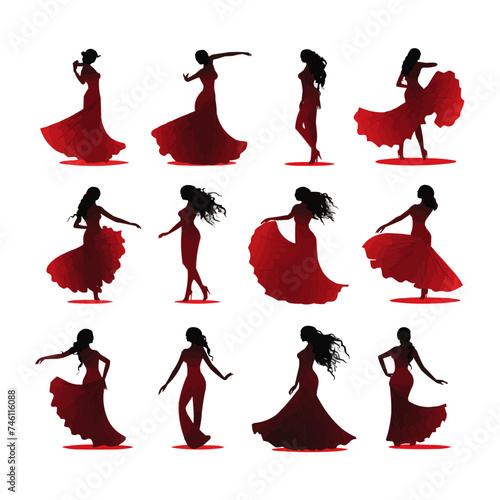 Set of Woman Flamenco dancer silhouette. Vector illustration