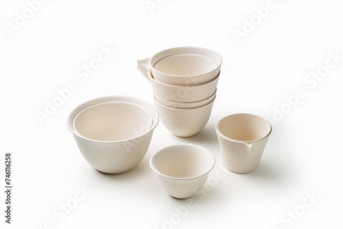 Minimalist Ceramic Tableware Collection on White Background