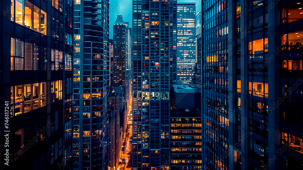 The setting sun casts a fiery glow on the reflective glass of towering skyscrapers in a bustling cityscape, creating a stunning urban sunset (4)