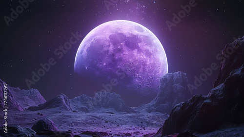 A branding campaign set against the backdrop of a surprising a purple planet in space, symbolizing innovation and wonder