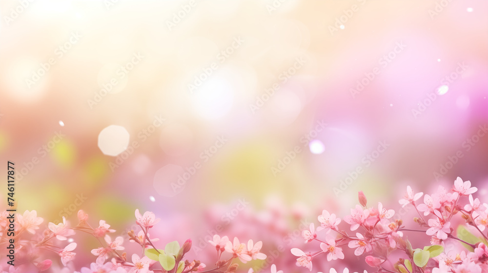 Kwiatowe różowe minimalistyczne tło bokeh na życzenia z okazji Dnia Kobiet, Dnia Matki, Dnia Babci, Urodzin, Walentynek czy pierwszego dnia wiosny. Szablon na baner lub mockup