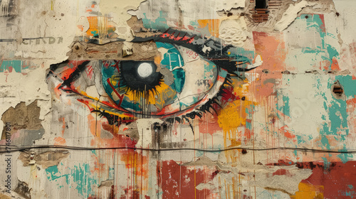An eye mural painted on the side of a building  staring out at passersby with its intricate details and vibrant colors