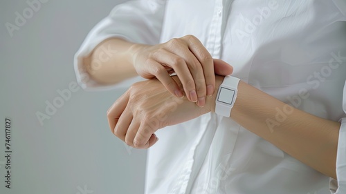 a person monitoring their heart rate  perhaps with a wearable device or by placing their fingers on their pulse  symbolizing the importance of cardiovascular well-being.