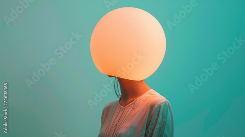 A woman stands with a glowing, ethereal orb obscuring her face, conjuring feelings of mystery and enlightenment