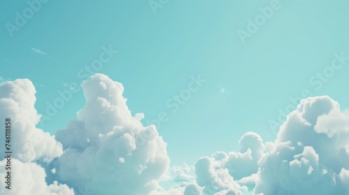 Whimsical Pastel Blue Sky with White Clouds Background