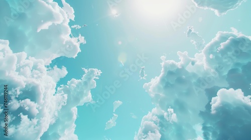 Ethereal Pastel Blue Sky with Fluffy Clouds