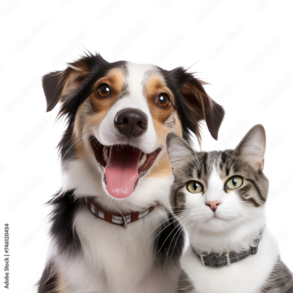 Looking at the Camera Together: A Portrait of a Happy Dog and Cat’s Amazing Friendliness, Isolated on Transparent Background, PNG Looking at the Camera Together: A Portrait of a Happy Dog and Cat’s Amazing Friendliness, Isolated on Transparent Background, PNG