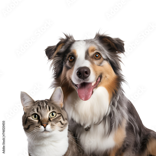 Happy Dog and Cat: A Portrait of Their Amazing Friendliness, Looking at the Camera Together, Isolated on Transparent Background, PNG