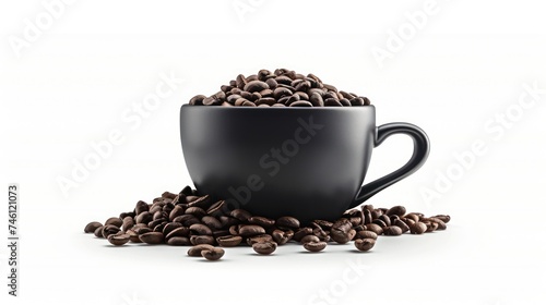 Coffee beans in coffee cup isolated on white - Front view
