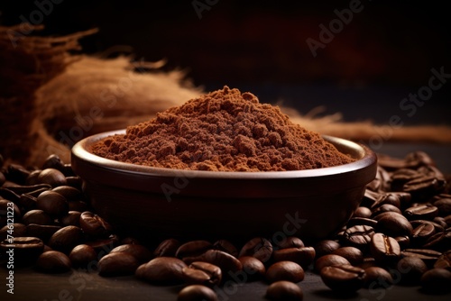 Coffee beans in coffee powder