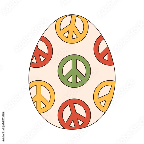 pece egg retro groovy icon. happy easter flat vector illustration icon