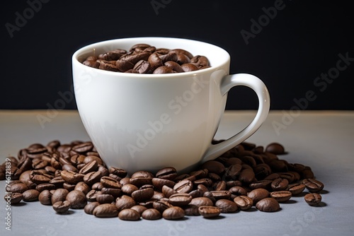 Coffee beans in white ceramic mug