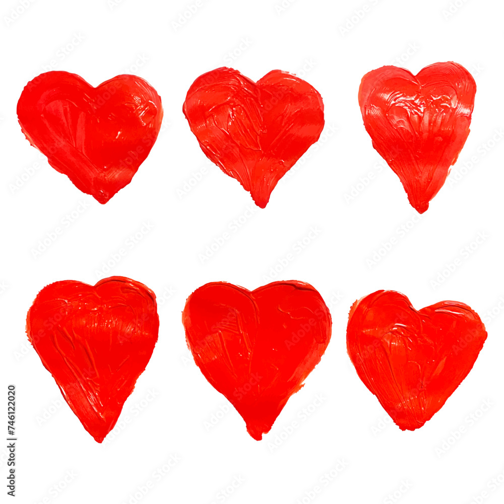 Hand drawn red hearts with paint