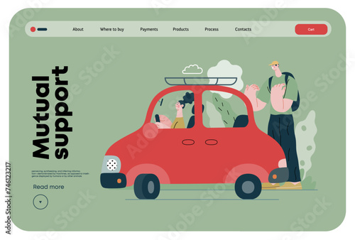 Mutual Support: Assistance in parking the car -modern flat vector concept illustration of man assisting woman with parallel parking A metaphor of voluntary collaborative exchanges of resource, service