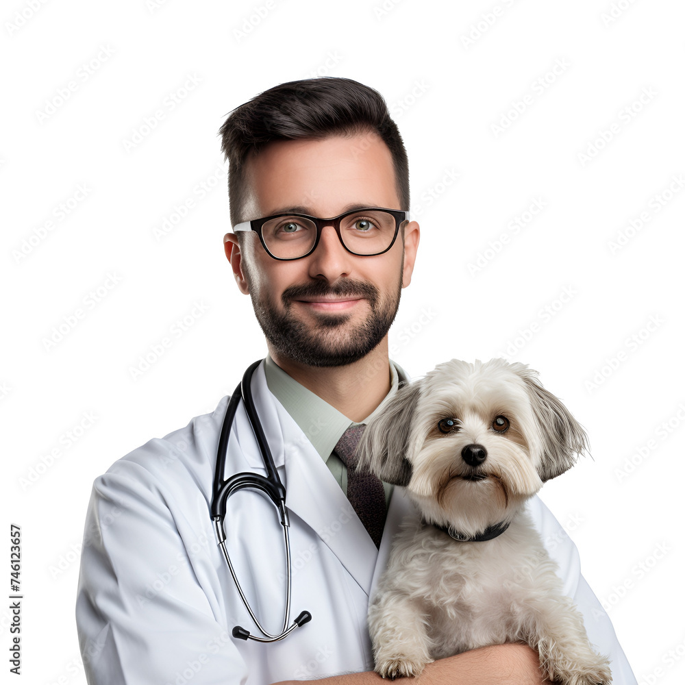 Pet Health Checkup, Veterinary Man Doctor’s Portrait, Stroking Dog at Clinic, Isolated on Transparent Background, PNG Pet Health Checkup, Veterinary Man Doctor’s Portrait, Stroking Dog at Clinic, Isolated on Transparent Background, PNG