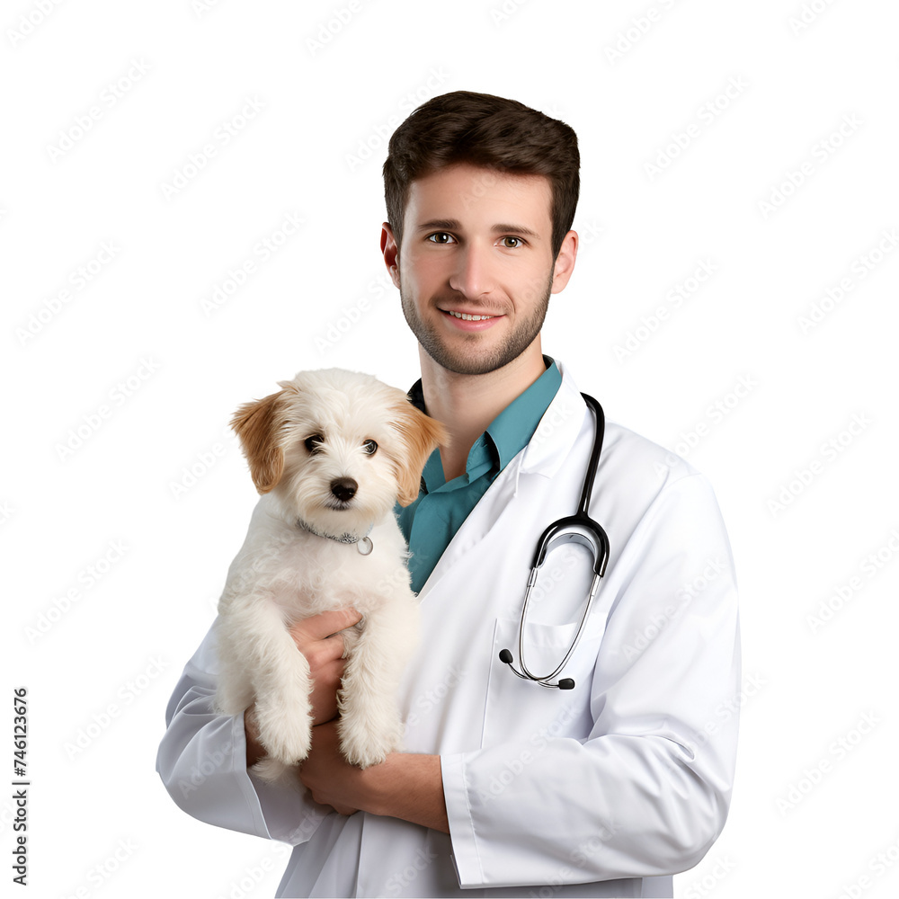 Stroking Dog at Veterinary Clinic, Portrait of Man Doctor, Pet Health Checkup, Isolated on Transparent Background, PNG Stroking Dog at Veterinary Clinic, Portrait of Man Doctor, Pet Health Checkup, Isolated on Transparent Background, PNG