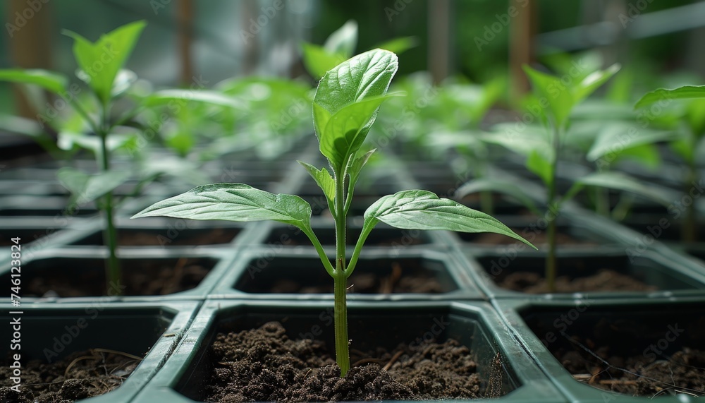 Gardener planting young seedlings during the sowing period in a vibrant and lush garden environment. Gardener planting young seedlings during the sowing period in a vibrant and lush garden environment.