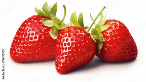 Fresh ripe sweet strawberries fruit healthy dessert white background