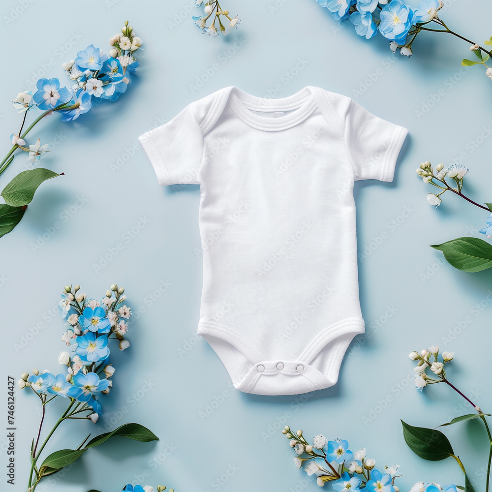 Baby onesie, mockup, blue Baby onesie, mockup, blue