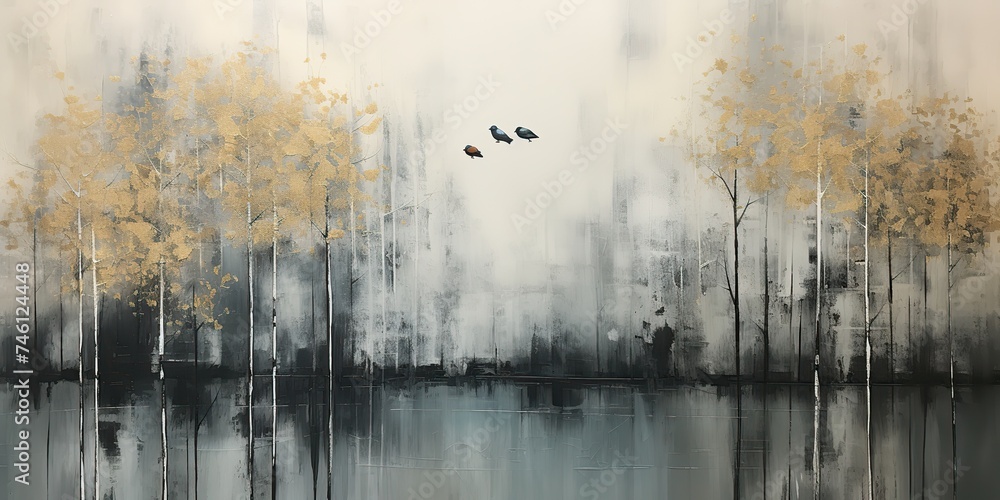 AI Generated. AI Generative. Abstract drawing painting watercolor nature outdoor forest trees lake with birds landscape background. Graphic Art AI Generated. AI Generative. Abstract drawing painting watercolor nature outdoor forest trees lake with birds landscape background. Graphic Art