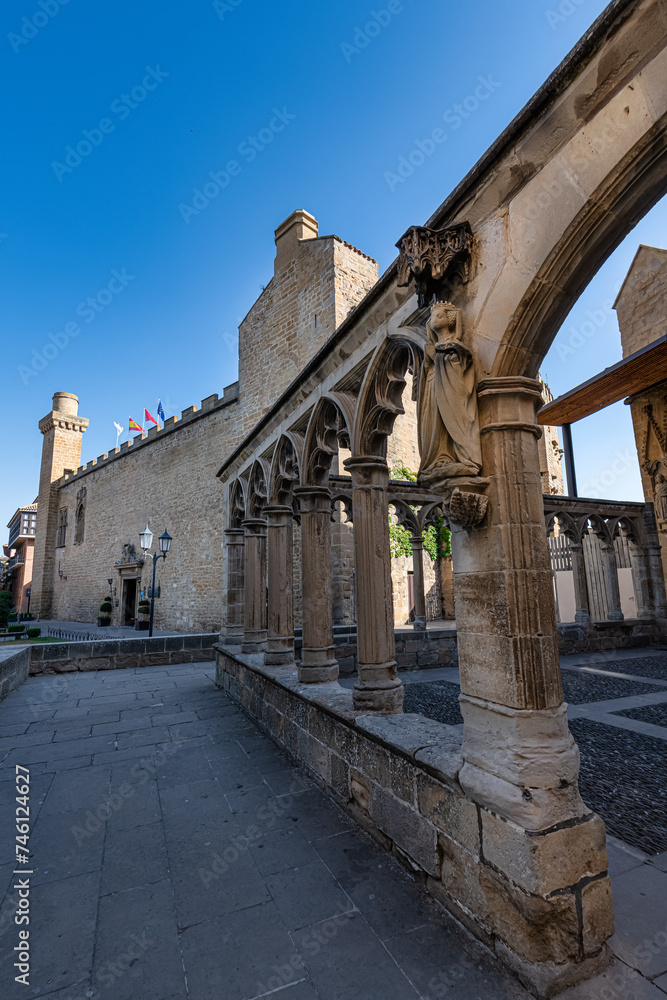 Arcade in front of the Santa Maria La Real church at Olite, Spain.