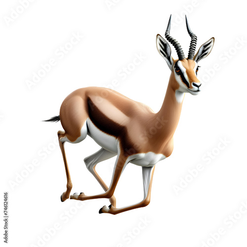 Thompson's gazelle RUN. Isolated on white background.	 photo